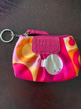 Coach Pink and Orange Signature Wristlet Pouch